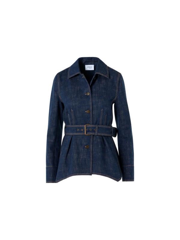 Designer Gegürtete Jacke aus Winter-Denim - Dunkelblau