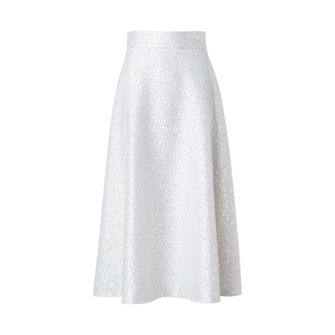 Wool Blend Sequins Flared Midi Skirt