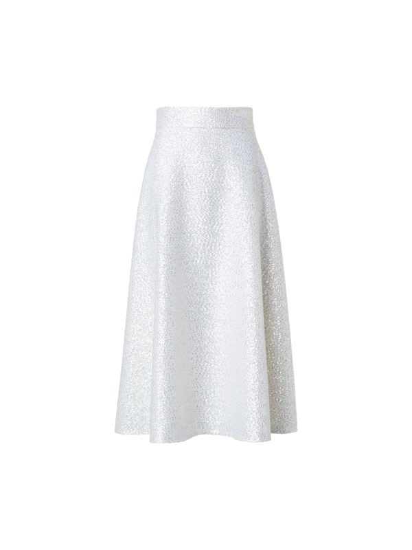 Designer Midi-Rock aus Wolle mit Pailletten in A-Linie - Ecru - Weiss