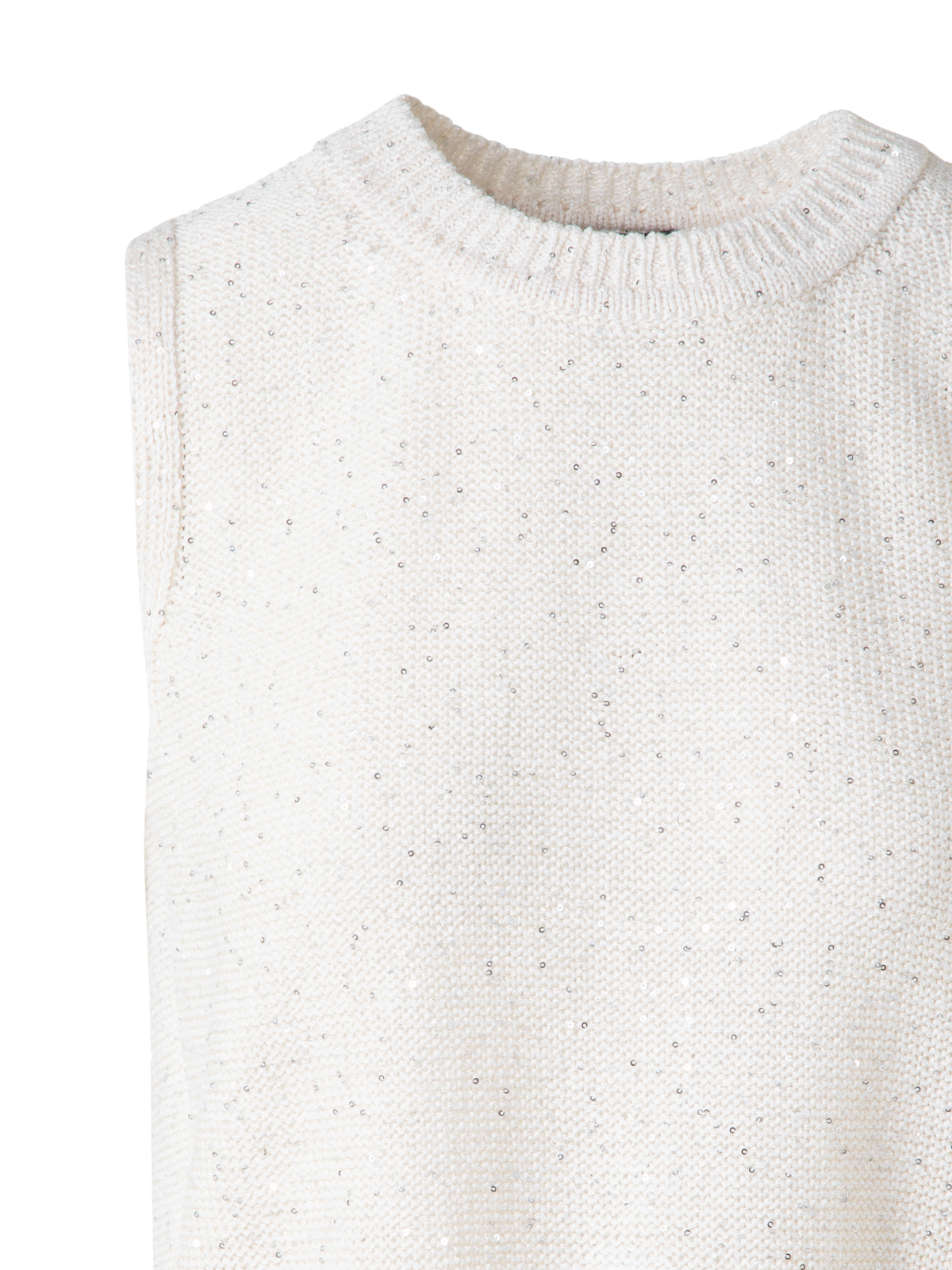 Designer Leinen-Baumwoll-Strick-Top mit Mikro-Pailletten - Beige