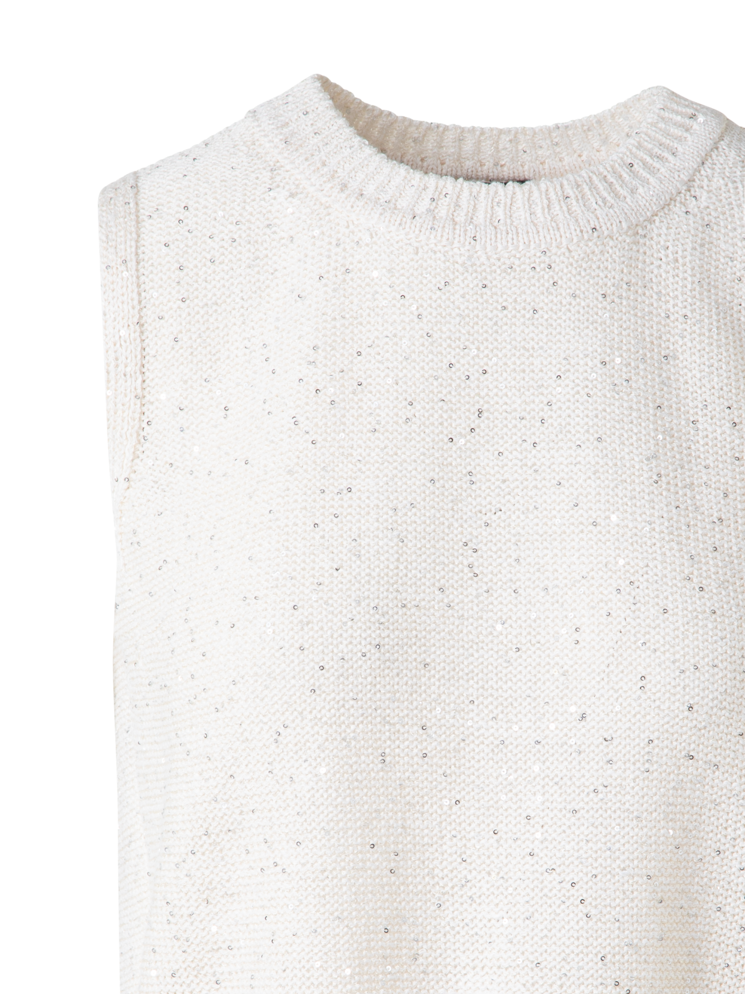 Designer Leinen-Baumwoll-Strick-Top mit Mikro-Pailletten - Beige