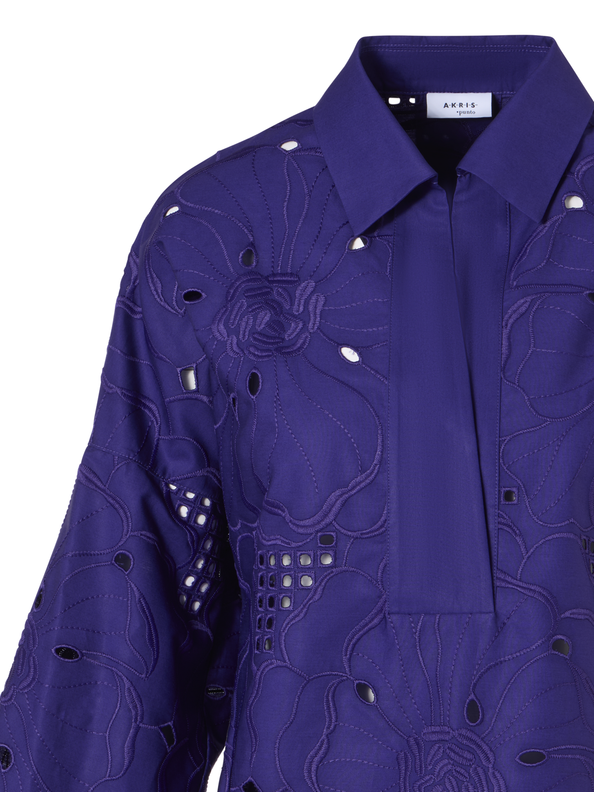 Designer 3/4-Arm-Bluse mit Blumen-Lochstickerei - Violett