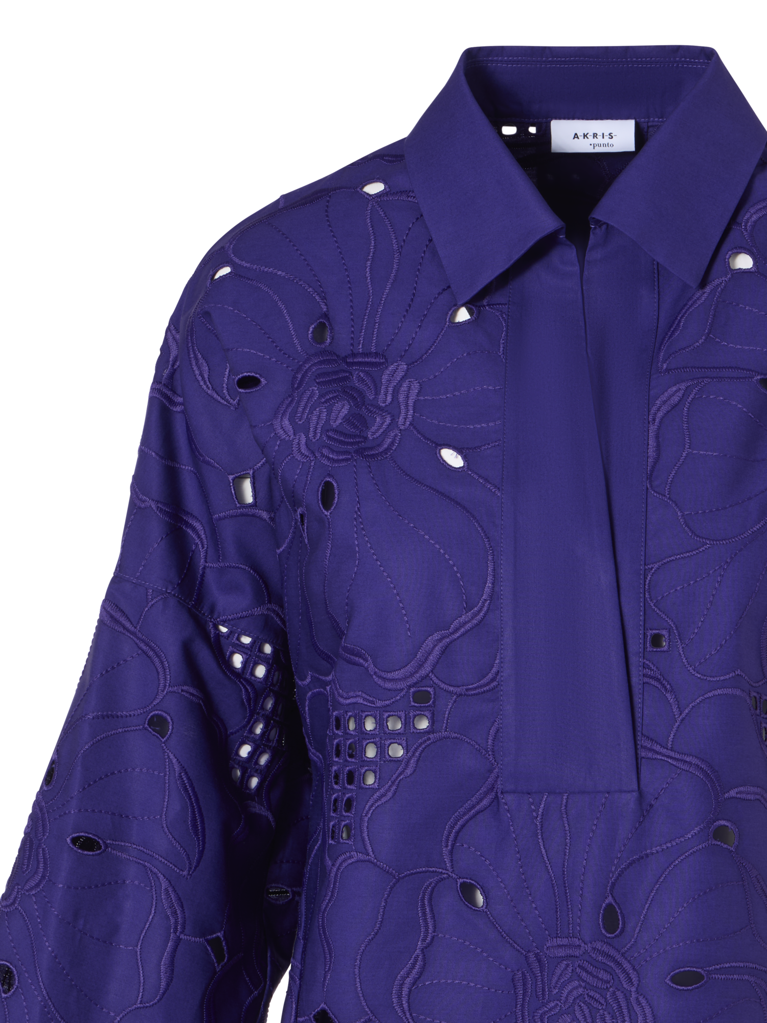 Designer 3/4-Arm-Bluse mit Blumen-Lochstickerei - Violett