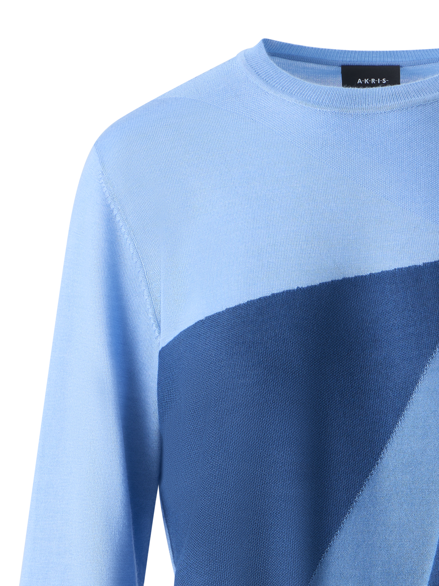 Designer Pullover aus Kaschmir-Seide mit Sunbeam-Intarsienmuster - Blau - Bunt