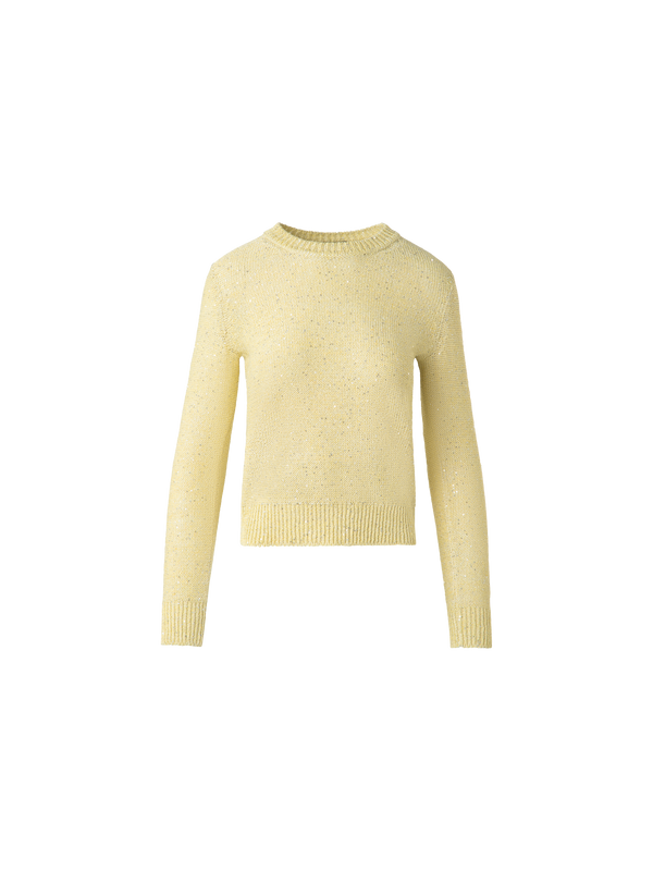 Designer Leinen-Baumwoll-Pullover mit Mikro-Pailletten - Gelb