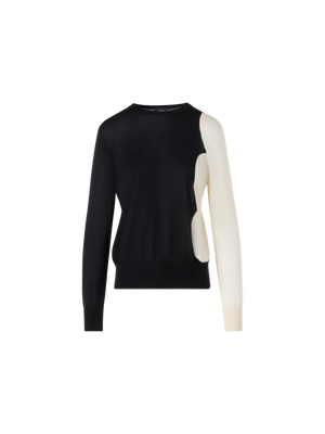 Designer Langarm-Pullover aus Kaschmir-Seide mit Cloud-Intarsie - Schwarz