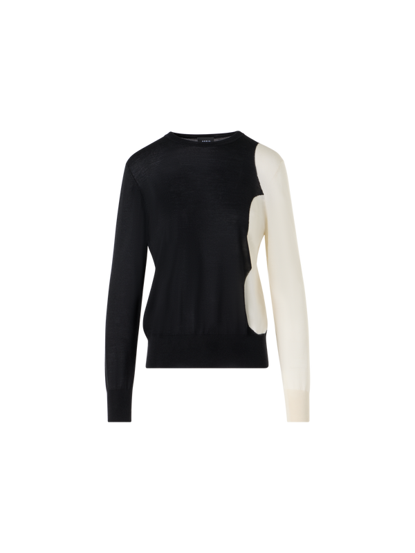 Designer Langarm-Pullover aus Kaschmir-Seide mit Cloud-Intarsie - Schwarz