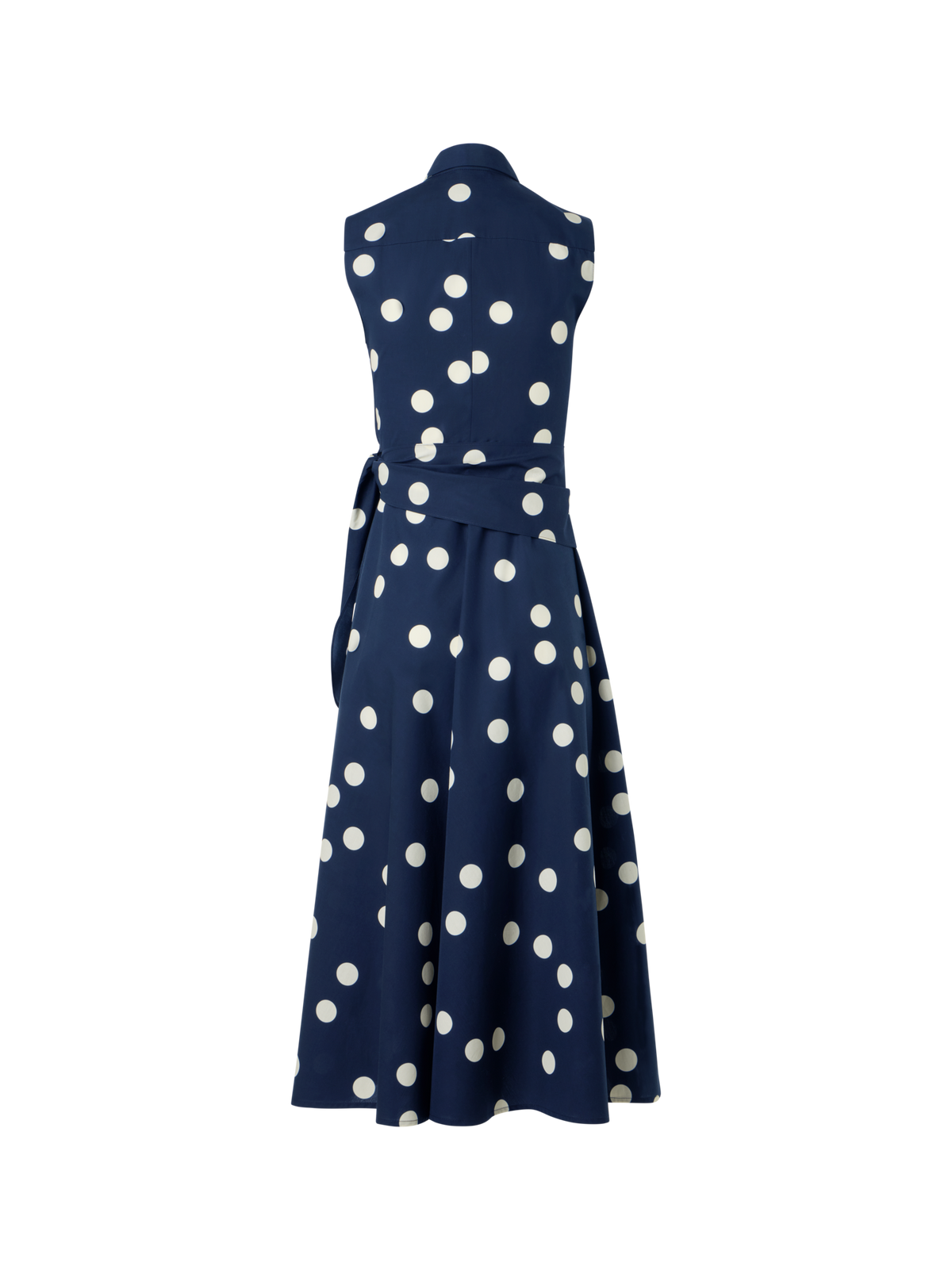 Designer Midi-Wickelkleid aus Baumwoll-Popeline mit Polka-Dots - Dunkelblau