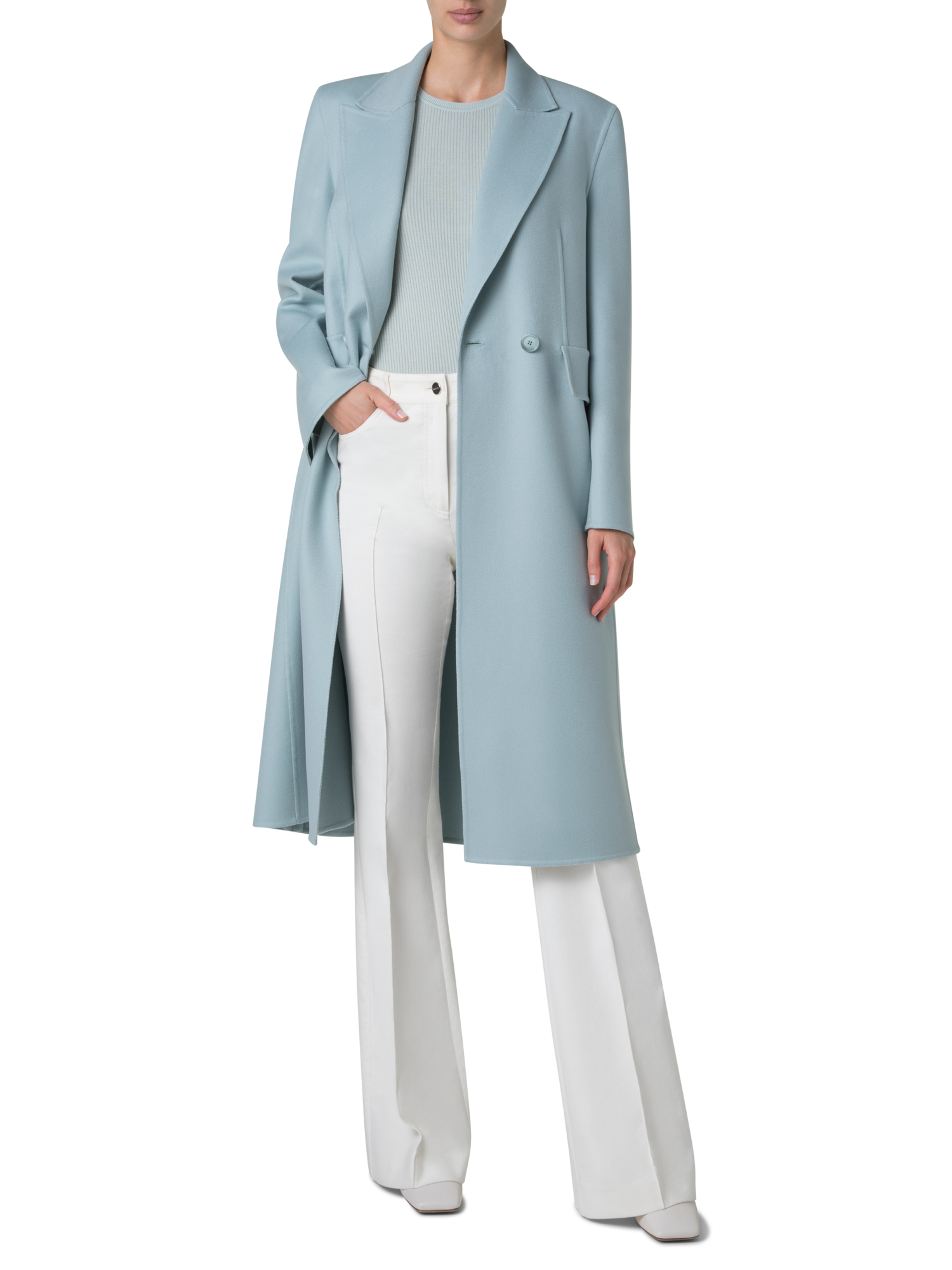 Designer Zweireihiger Mantel aus Kaschmir-Doubleface - Blau 