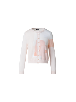 Designer Intarsien-Cardigan aus Leinenmischung - Bunt - Rosa