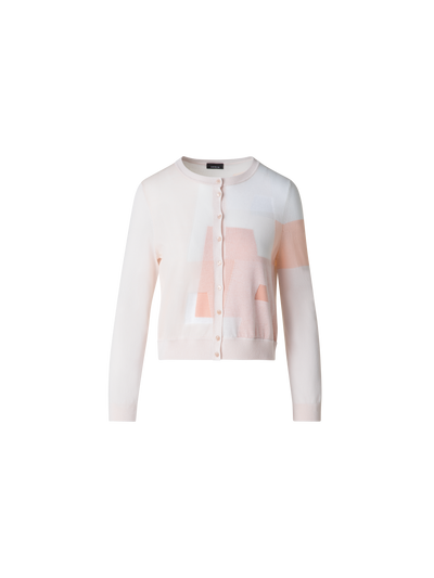 Designer Intarsien-Cardigan aus Leinenmischung - Bunt - Rosa