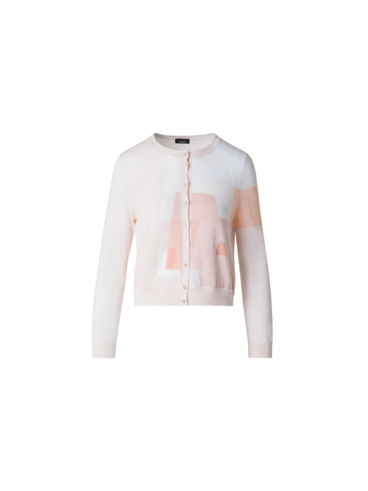 Designer Intarsien-Cardigan aus Leinenmischung - Bunt - Rosa