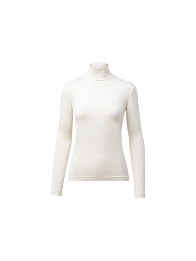 Designer Rollkragenpullover aus Kaschmir-Seiden-Jersey - Ecru - Weiss