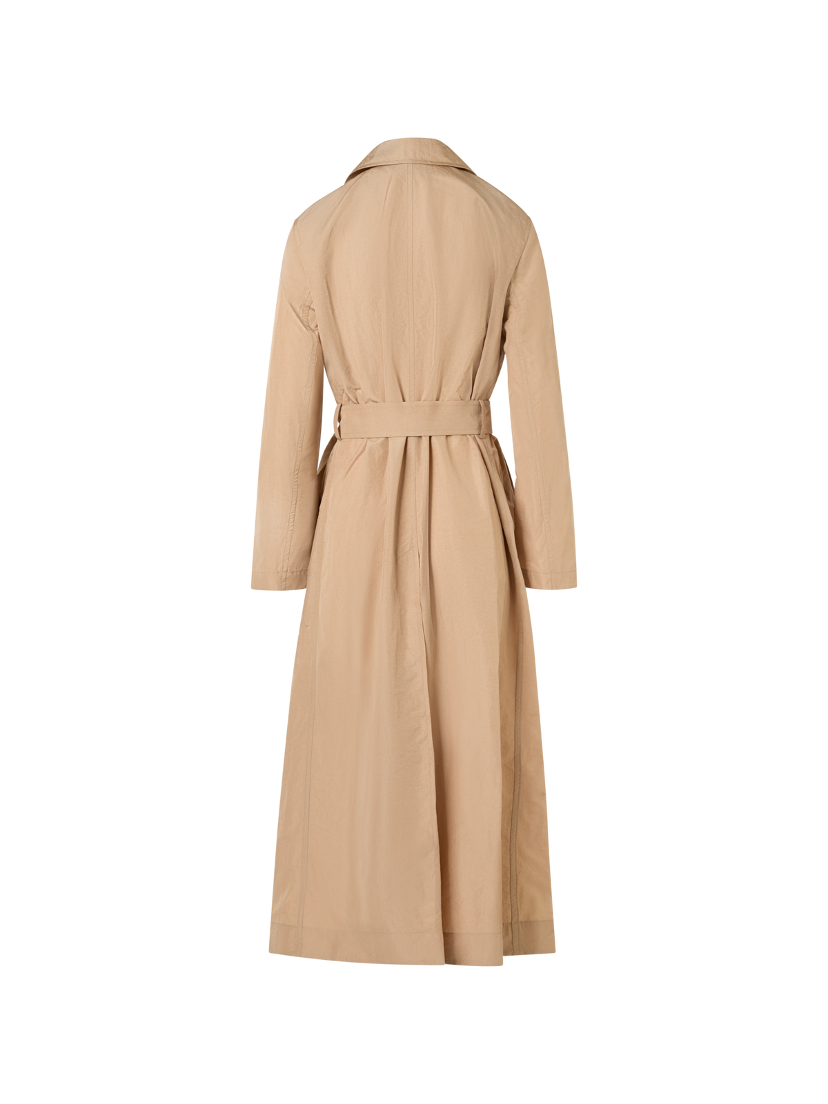 Designer Langärmeliger, langer Trenchcoat aus Crinkled-Parachute-Taft - Beige