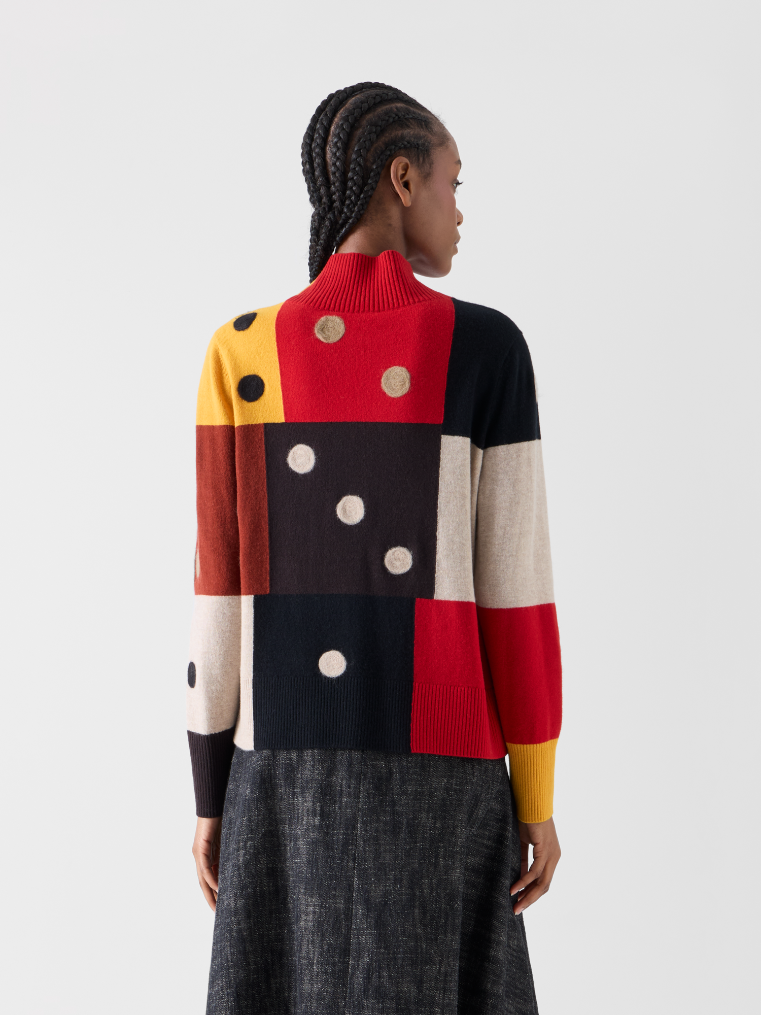 Designer Wolle-Kaschmir Pullover mit Dice Intarsia - Bunt 