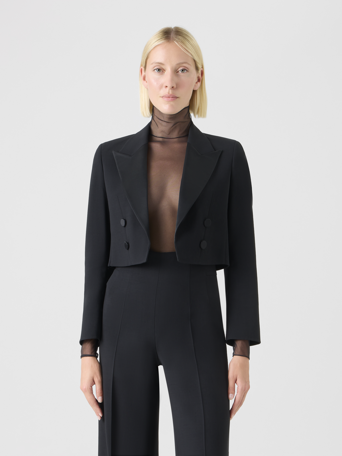 Designer Doubleface-Hose aus Wolle mit hohem Bund - Schwarz #editorial