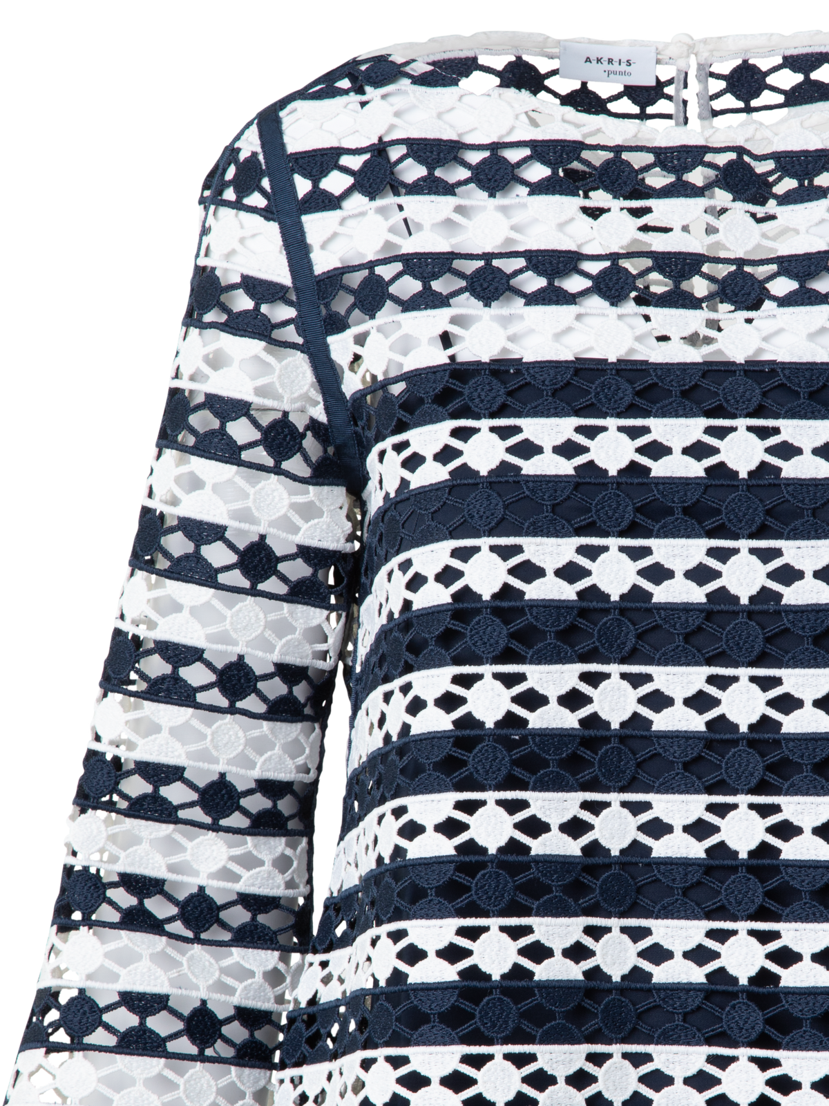 Designer Top aus Streifen-Stickerei - Dunkelblau - Bunt - Ecru - Weiss