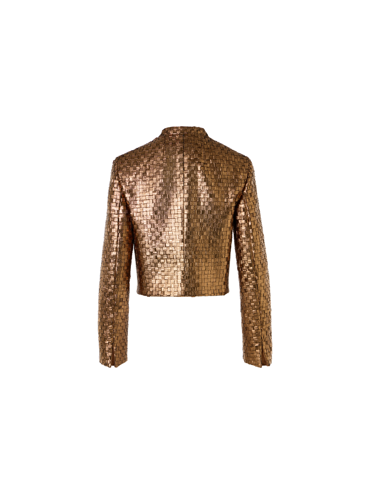 Designer Kurze Metal Braid Jacke mit Satindetails - Gold