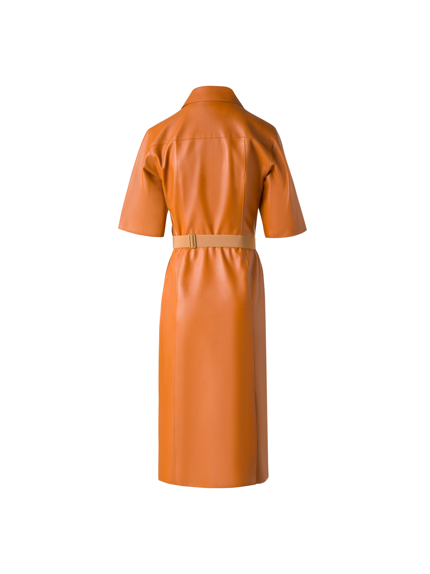 Designer Kurzarm-Hemdkleid aus Leder - Braun