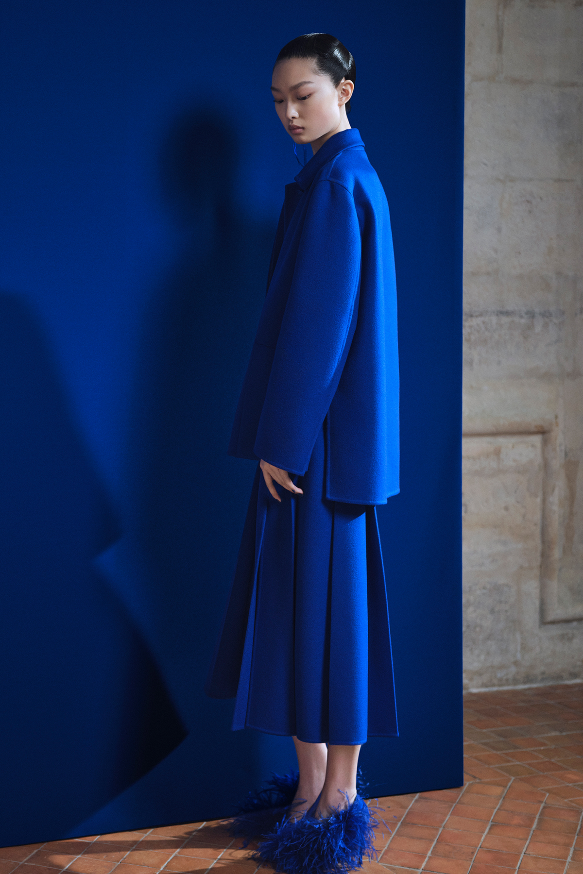 Designer Plissierter Wollflanell Doubleface Midirock - Blau #editorial