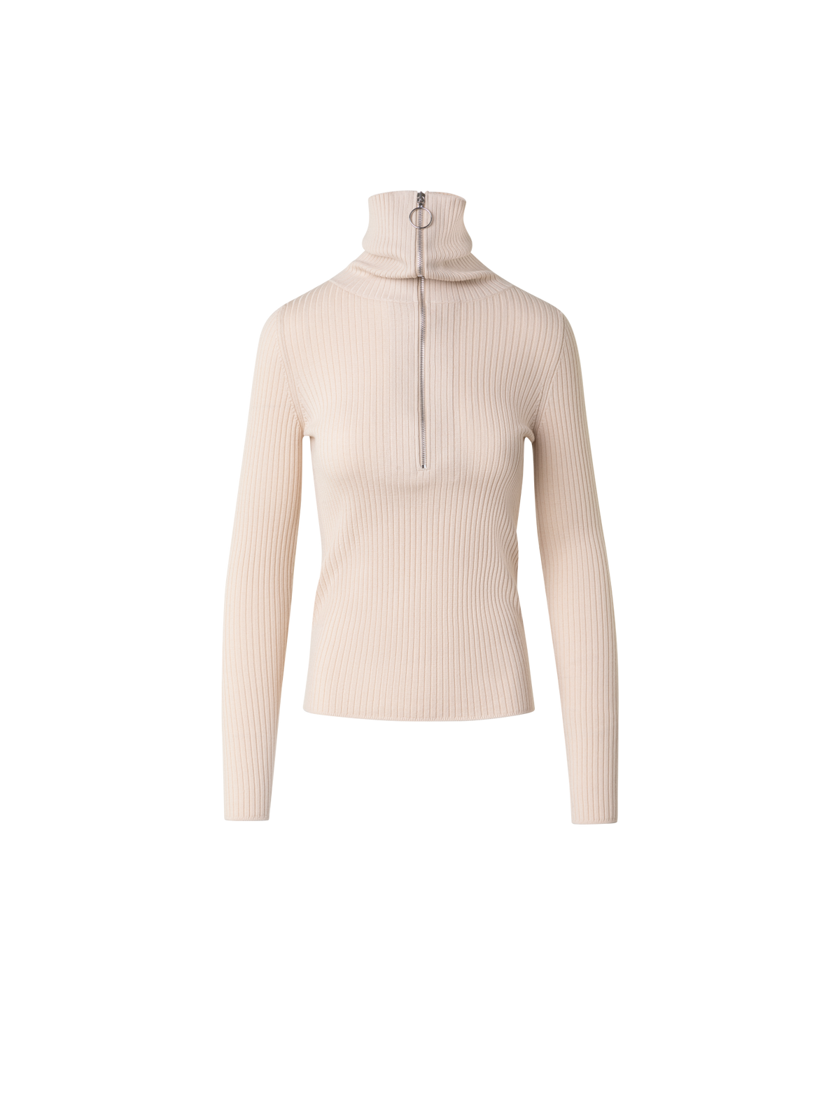 Designer Gerippter Strickpullover mit grossem Kragen - Ecru - Beige - Weiss