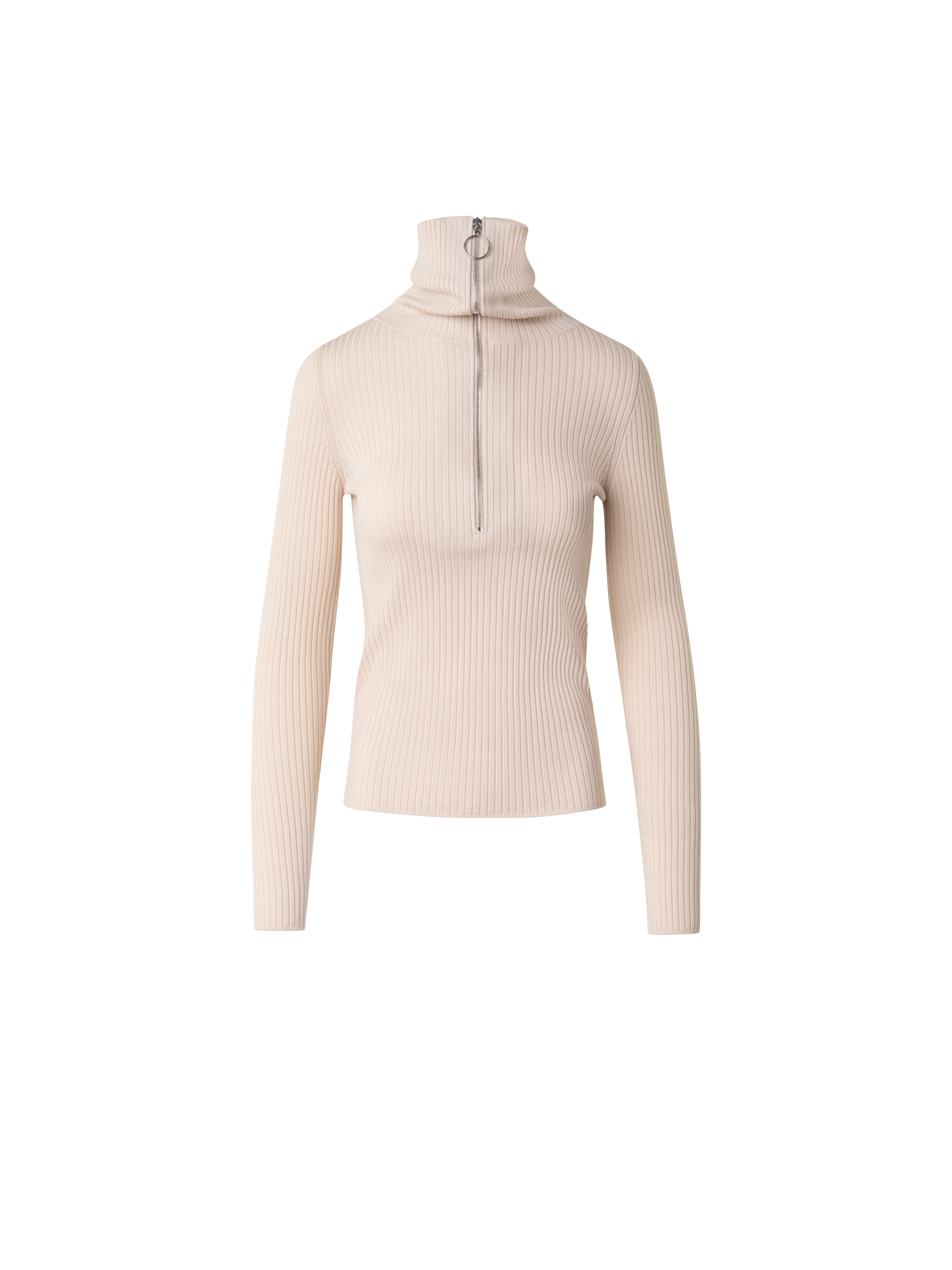 Designer Gerippter Strickpullover mit grossem Kragen - Ecru - Beige - Weiss