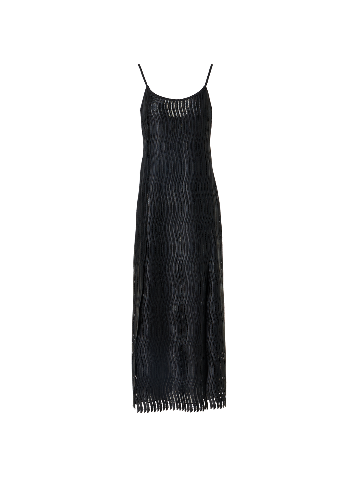 Designer Träger-Midikleid aus Wave-Guipure - Schwarz