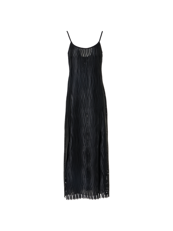 Designer Träger-Midikleid aus Wave-Guipure - Schwarz