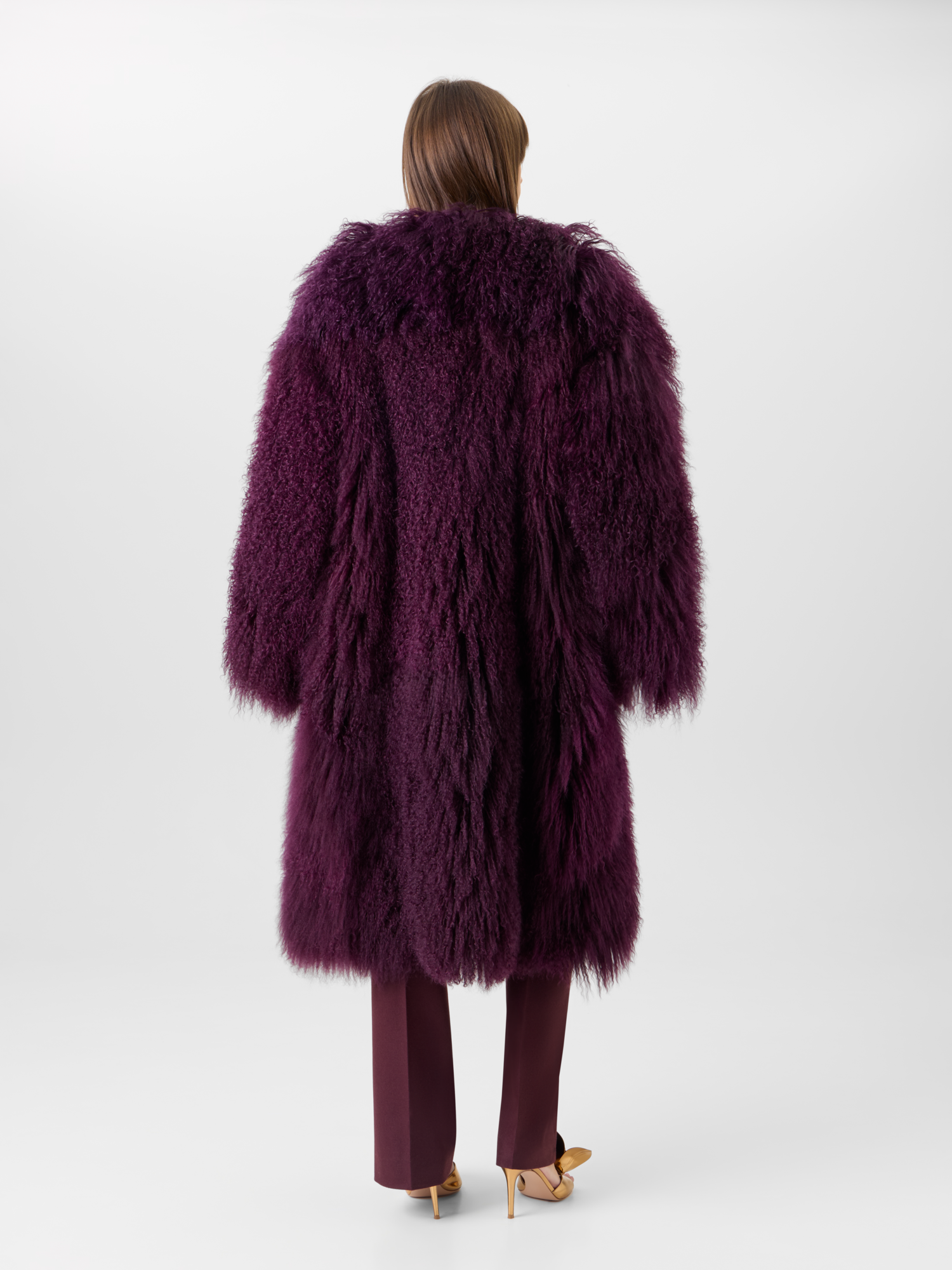 Designer Oversize-Mantel aus langhaarigem Lamm-Shearling - Rot - Violett 