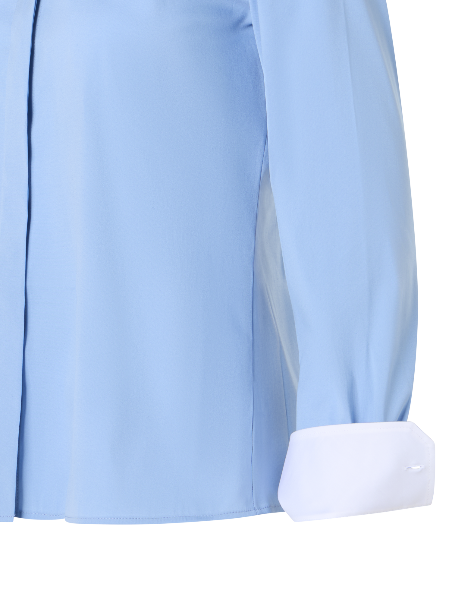 Designer Bluse aus Baumwollpopeline mit Kontrastbündchen - Blau