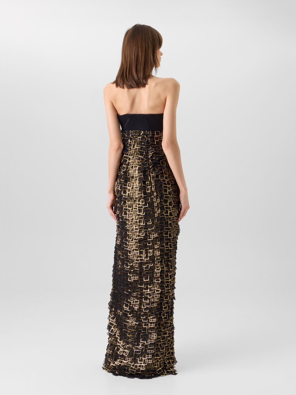 Designer Bustier-Robe in Golden Frame Organza Tiles - Gold - Schwarz 