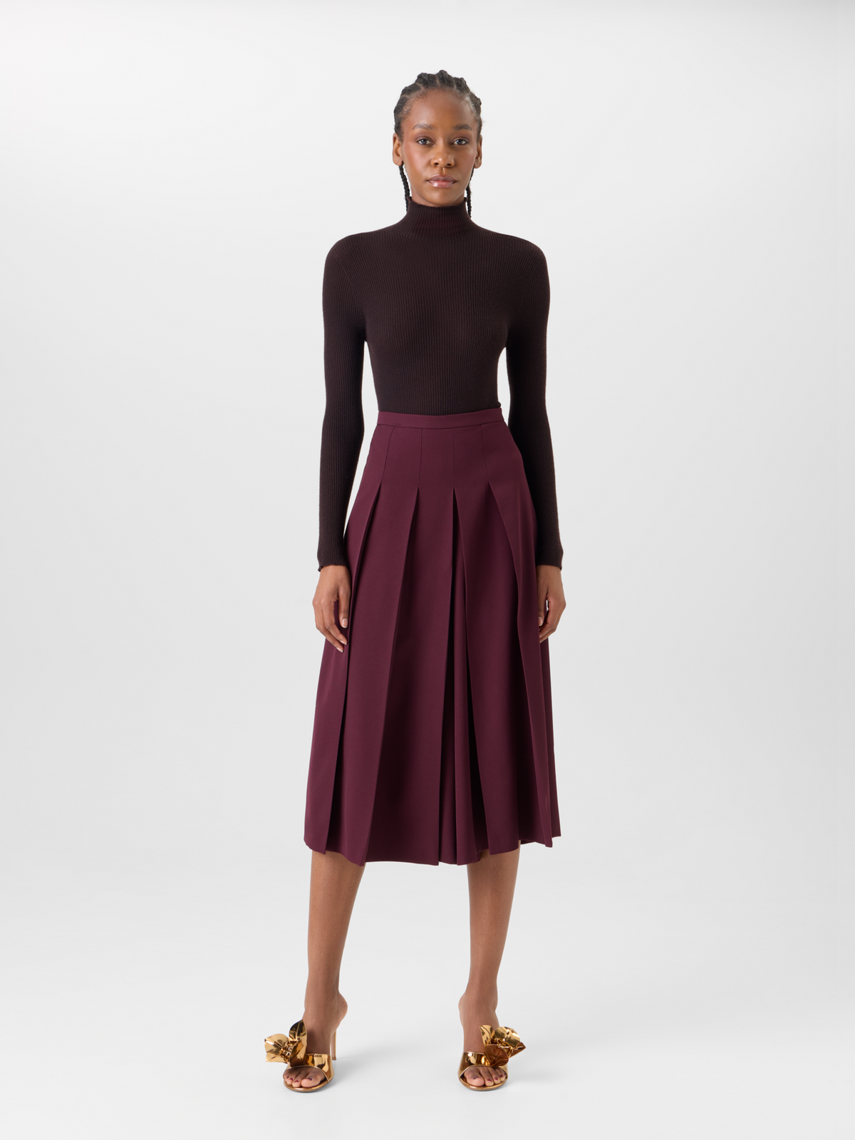 Designer Plissierter Midi-Skort aus Wollgabardine - Rot #editorial
