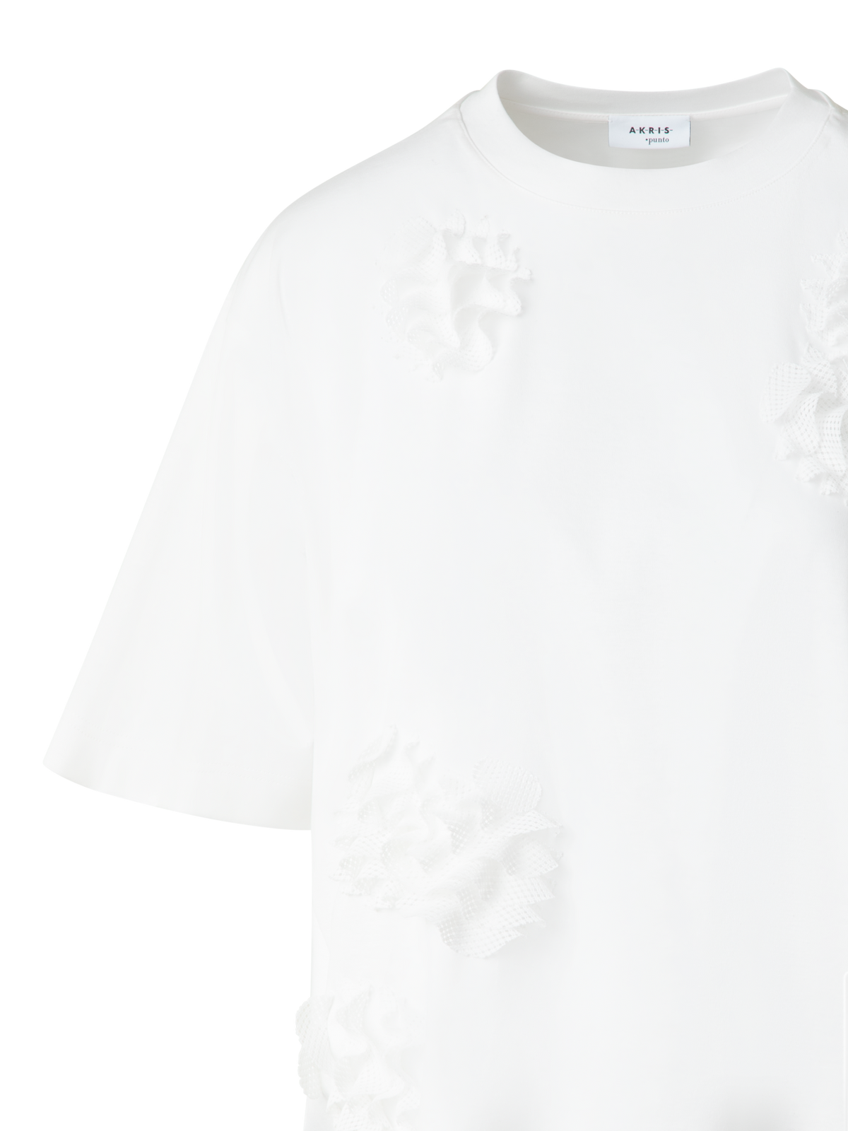 Designer Boxy Baumwoll-T-Shirt mit 3D Carnation Detail - Ecru - Weiss