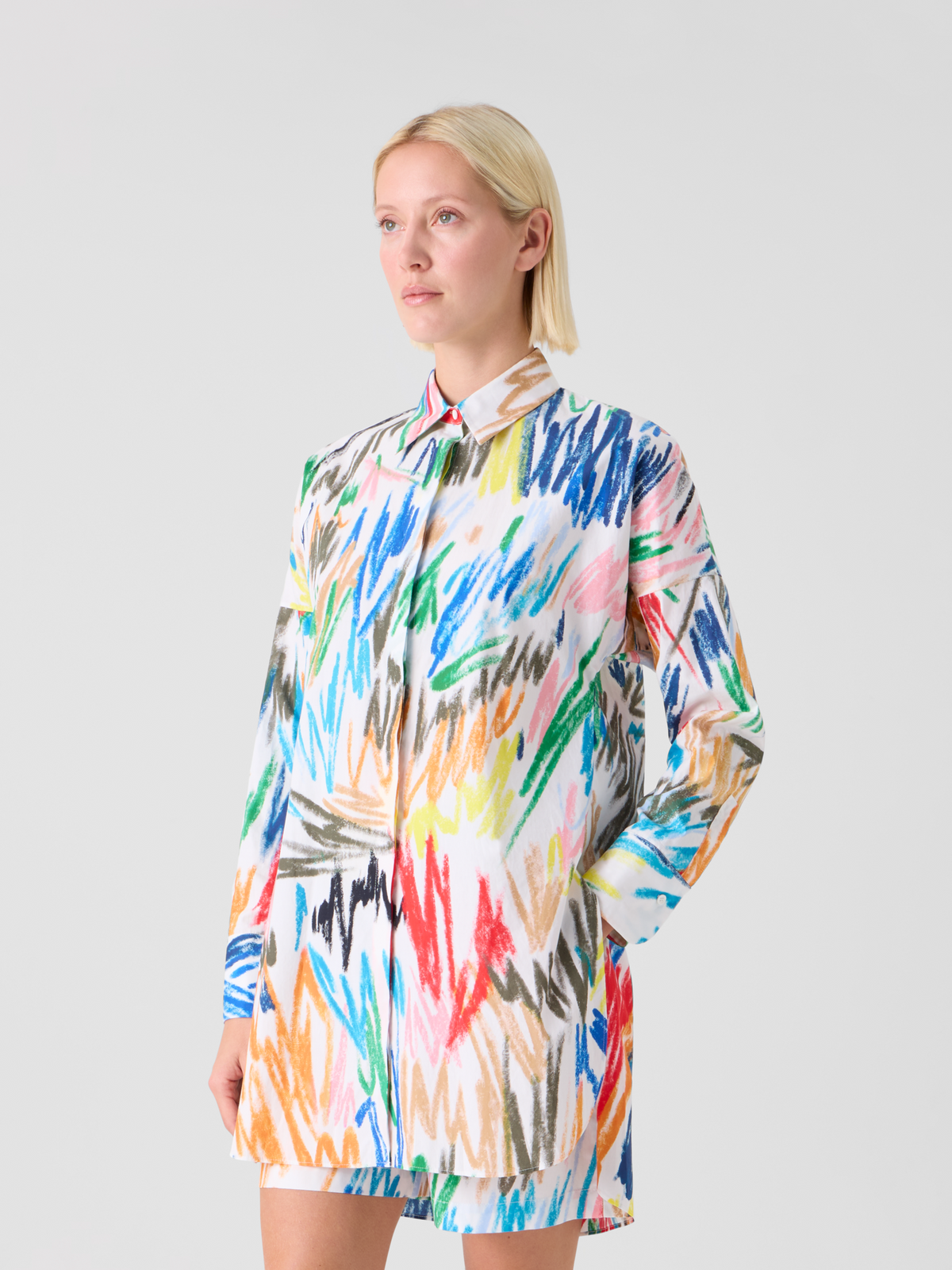 Designer Tunika aus Baumwoll-Popeline mit Scribble-Druck - Bunt