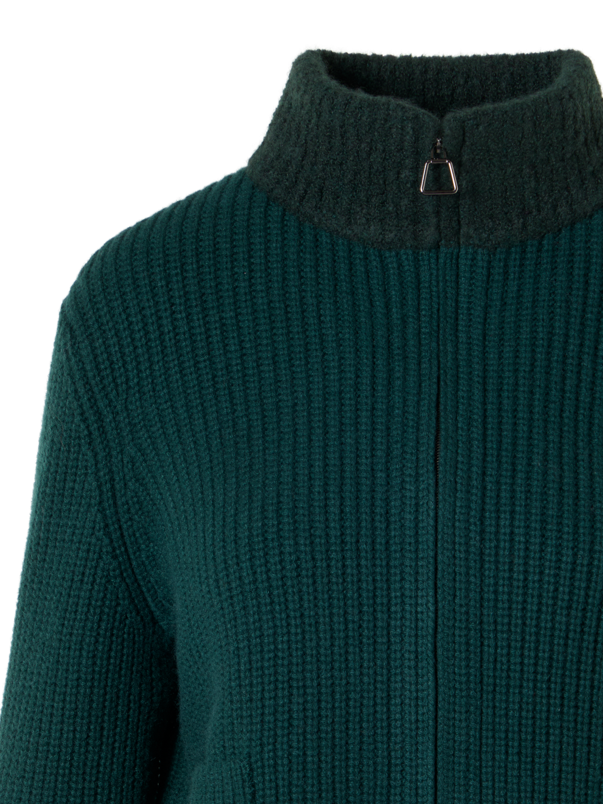 Designer Kurzer Cardigan aus Wolle-Kaschmir mit Bouclé-Kragen - Grün