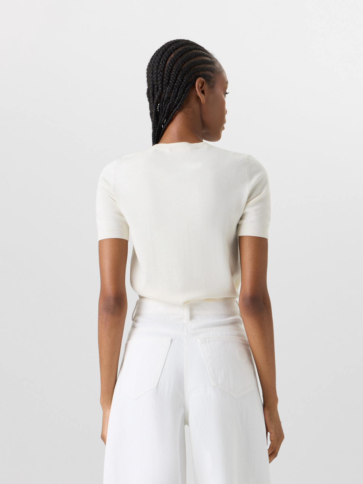 Designer Kurzärmeliger Strickpullover aus Merinowolle - Ecru #editorial