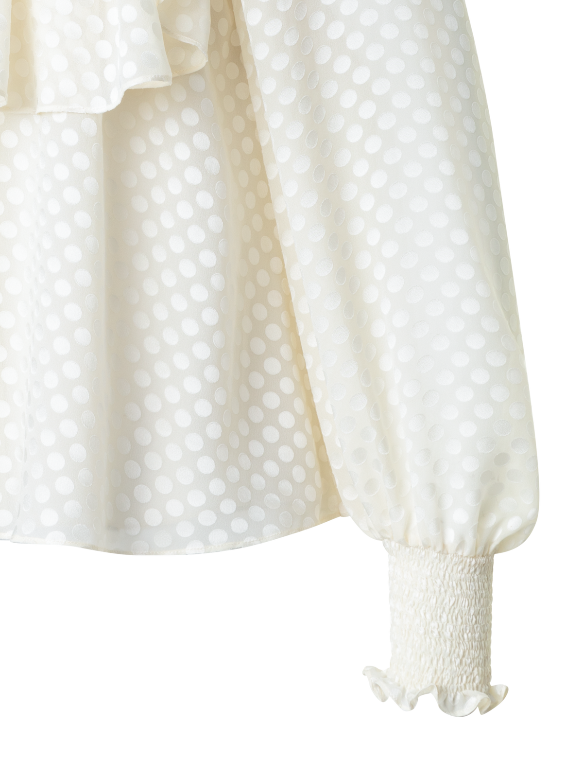 Designer Boho Bluse mit Smok und Rüschen Schultern - Ecru - Weiss