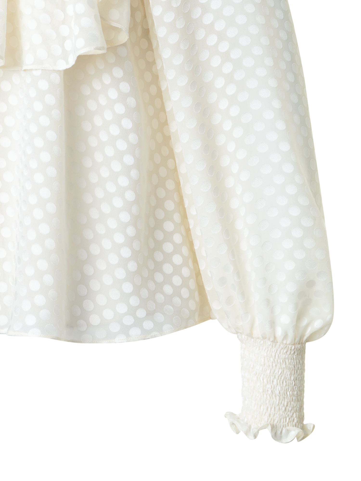 Designer Boho Bluse mit Smok und Rüschen Schultern - Ecru - Weiss