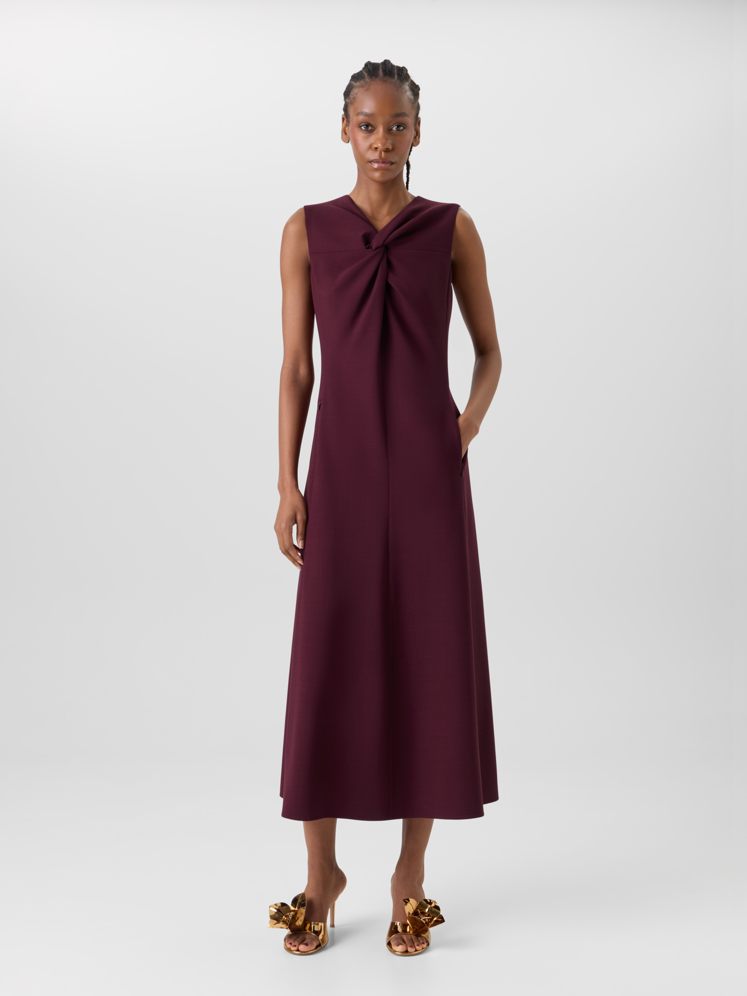 Designer Midikleid aus Woll-Double-Face mit Knotendetail - Rot 