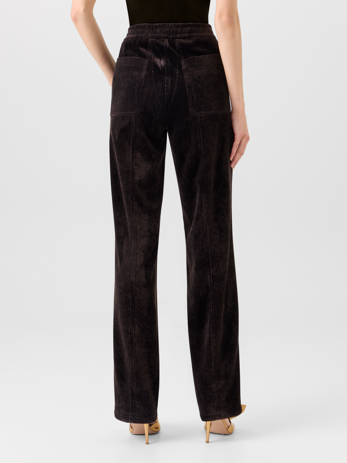 Designer Gerade Hose aus Cord mit elastischem Bund - Braun 