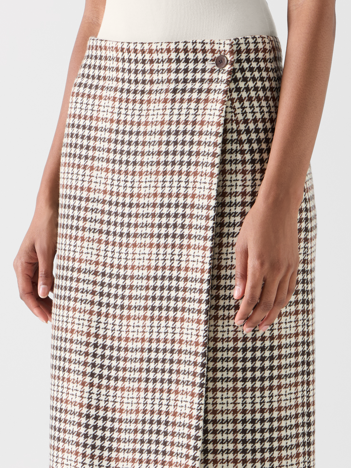 Designer Midi-Wickelrock aus kariertem Tweed - Braun - Ecru - Bunt 