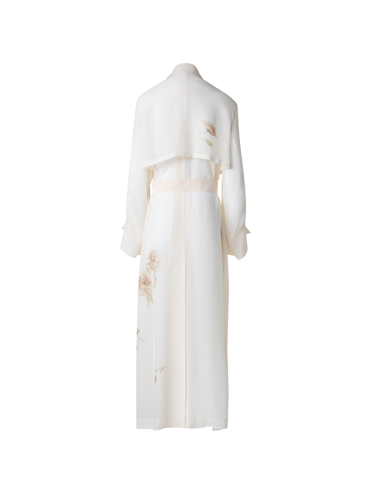 Designer Trenchcoat aus Seide mit Anemone Druck - Bunt - Ecru - Weiss