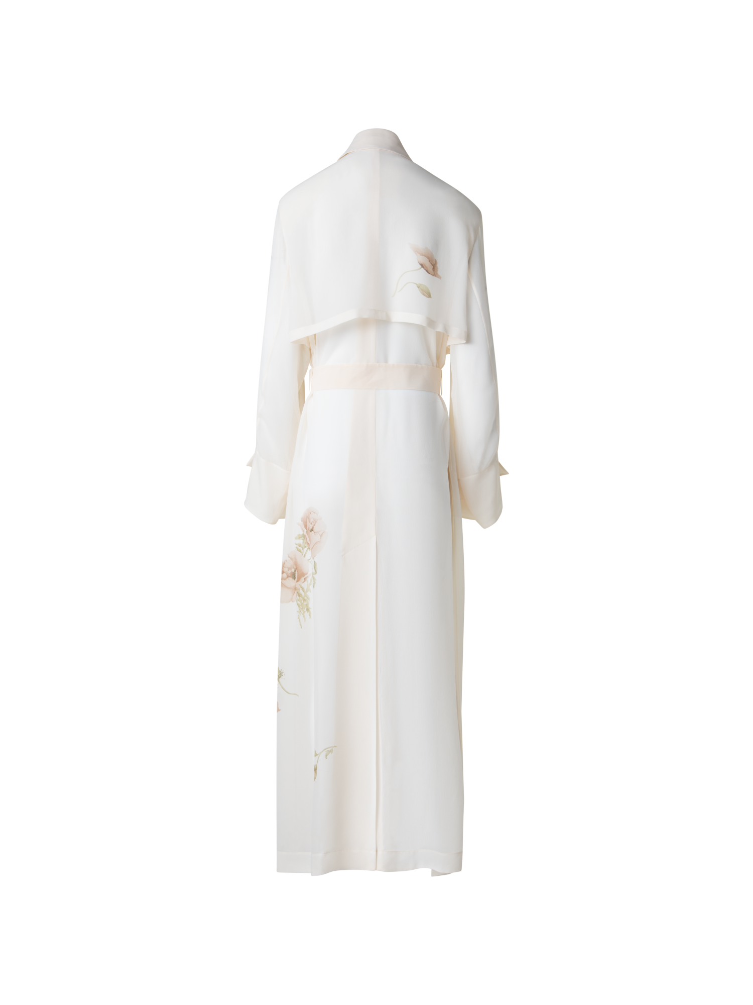Designer Trenchcoat aus Seide mit Anemone Druck - Bunt - Ecru - Weiss