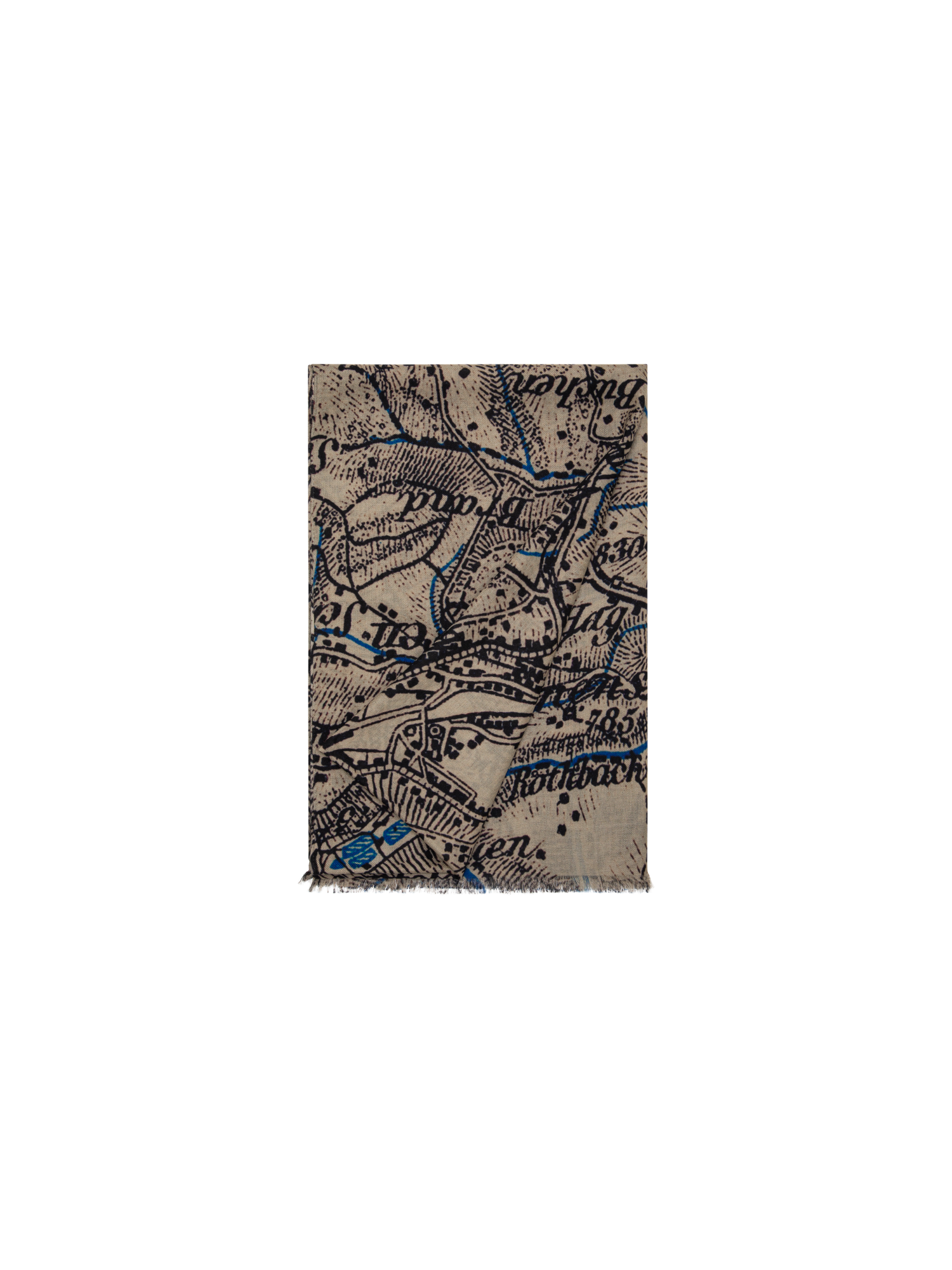 Designer Kaschmirseidenschal mit St.Gallen Map Druck - Bunt - Beige