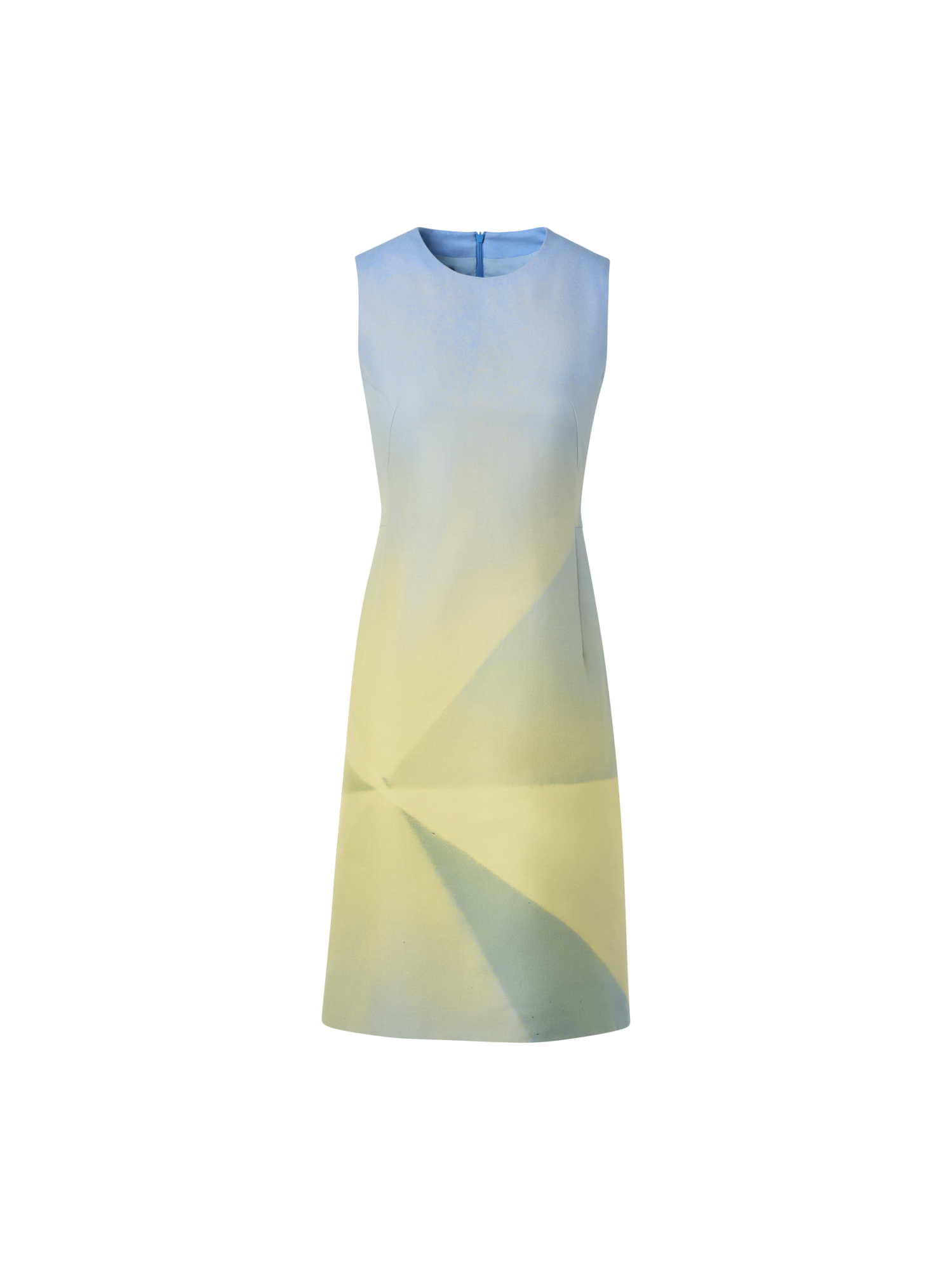 Designer Doubleface-Kleid aus Seidenbaumwolle mit Sonnenstrahlen-Print - Blau - Bunt - Gelb