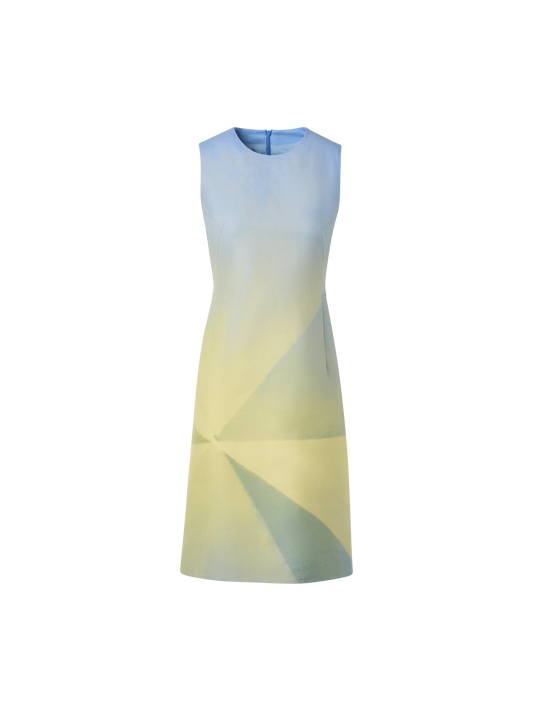 Designer Doubleface-Kleid aus Seidenbaumwolle mit Sonnenstrahlen-Print - Blau - Bunt - Gelb