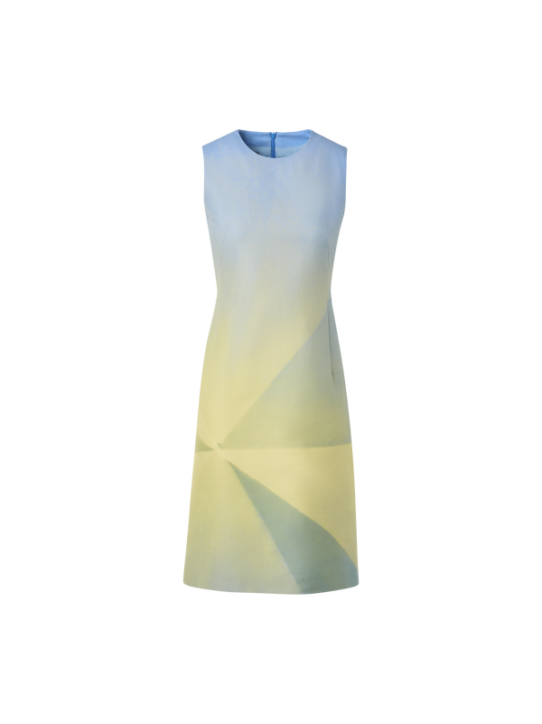 Designer Doubleface-Kleid aus Seidenbaumwolle mit Sonnenstrahlen-Print - Blau - Bunt - Gelb