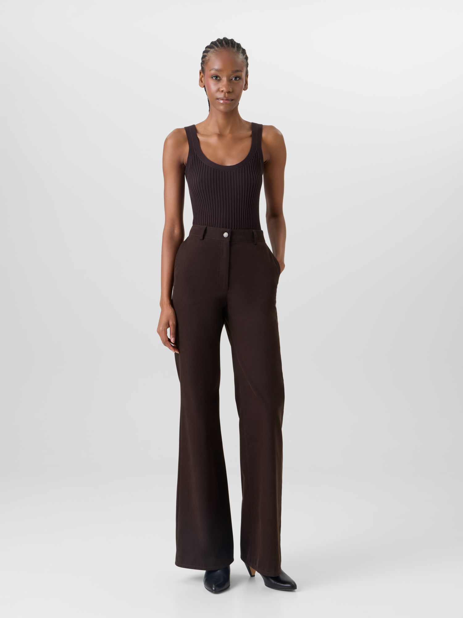 Designer Celia Bootcut Hose aus Baumwoll-Gabardine - Braun 