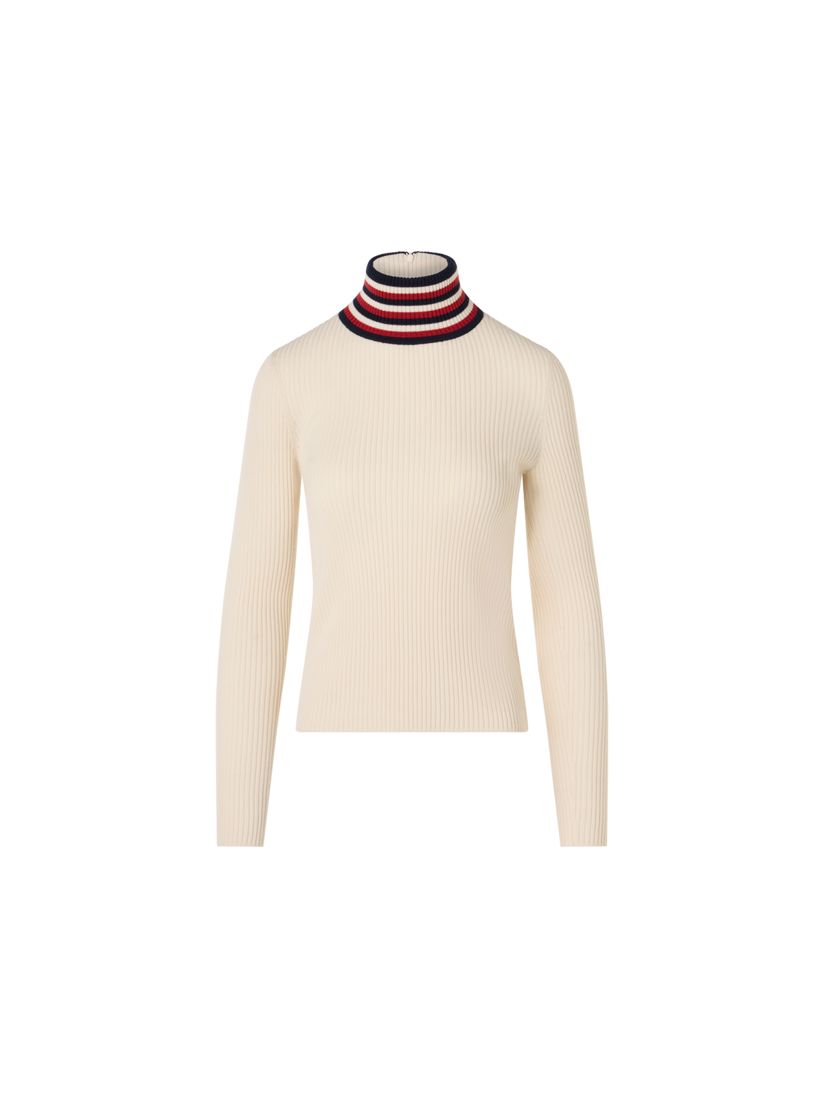 Designer Ripp-Pullover aus Wolle mit gestreiftem Kragen - Ecru