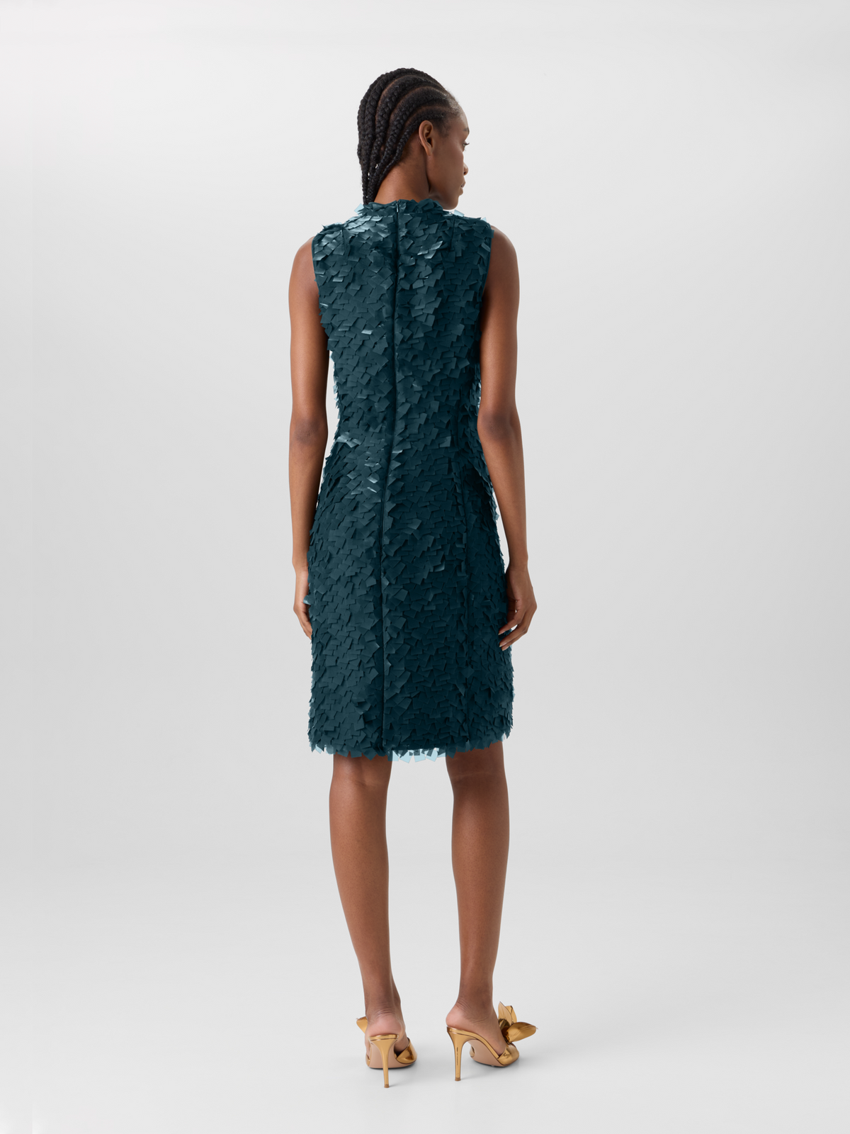 Designer Ärmelloses Etuikleid in Layered Organza Tiles - Grün 